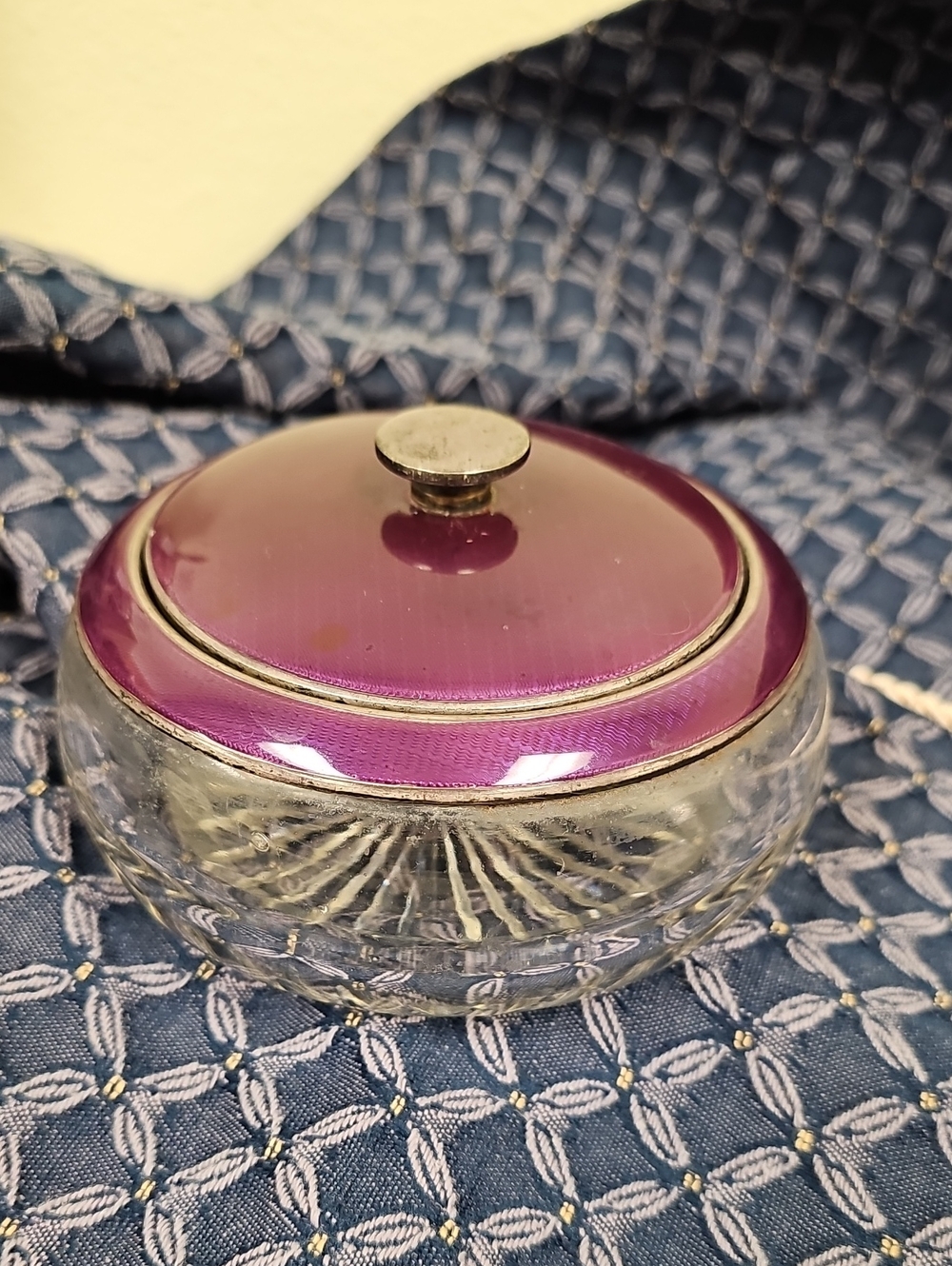 Ultra Rare Antique 1927 Art Deco Vanity Powder Jar With Mirrored Lid
